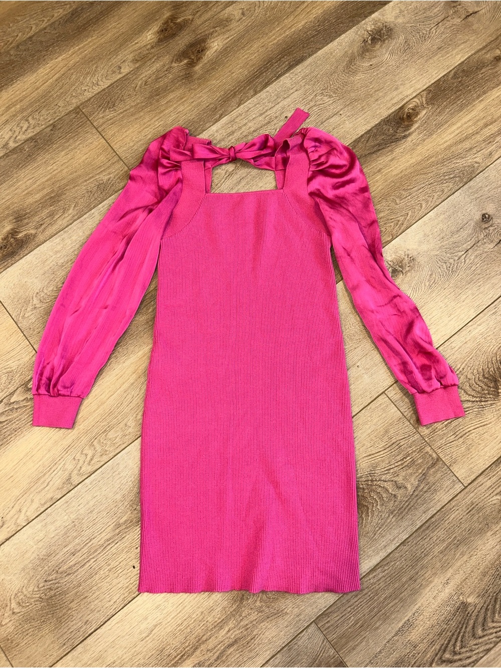 Cato Barbie Hot Pink Puff-Sleeve Knit Dress back bow detail